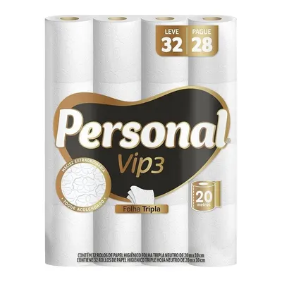Personal Papel Higiênico Vip Folha Tripla, 32 Rolos De 20M