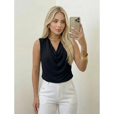 Blusa Feminina Gola Boba Suplex Casual Versatil Social Drapeada Forrada Elegante Moda