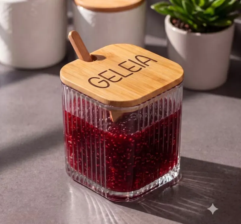 Pote Canelado com Tampa de Bambu (350 ml) Geleia