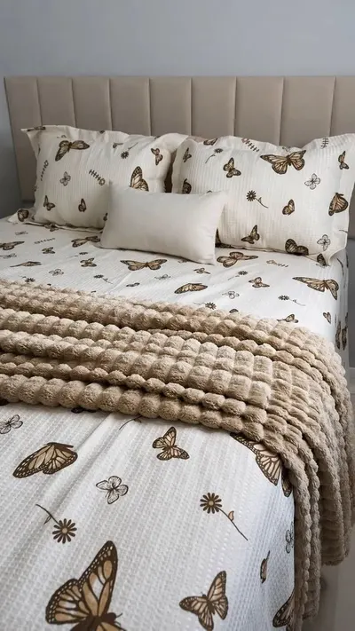 Kit 3 Peças Cobre Leito Cama Queen Borboleta Clássica Dupla Face