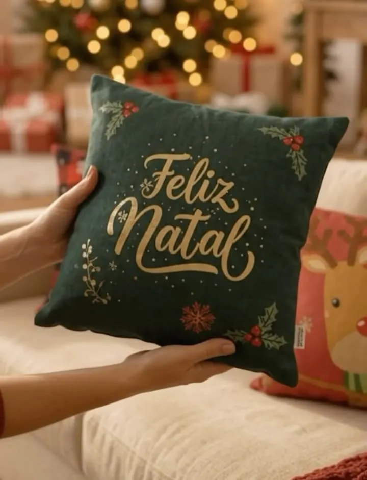 Capa de Almofadas Natalinas Decoração Charmosa Capa Temáticas Papai Noel Natal Encantado 45x45