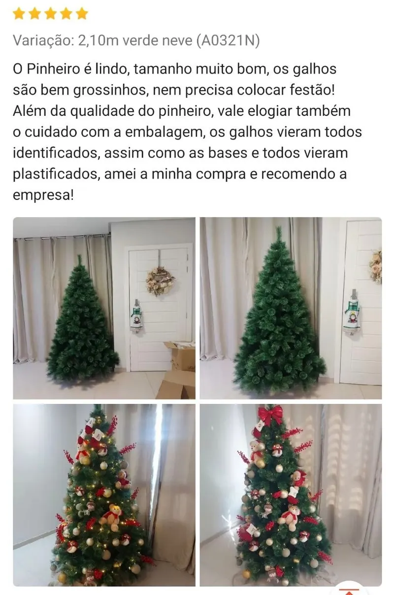 Arvore De Natal Pinheiro 2,10 Metros 566 Galhos Verde / Nevada C/ Neve e Branca Modelo Luxo 1,80m