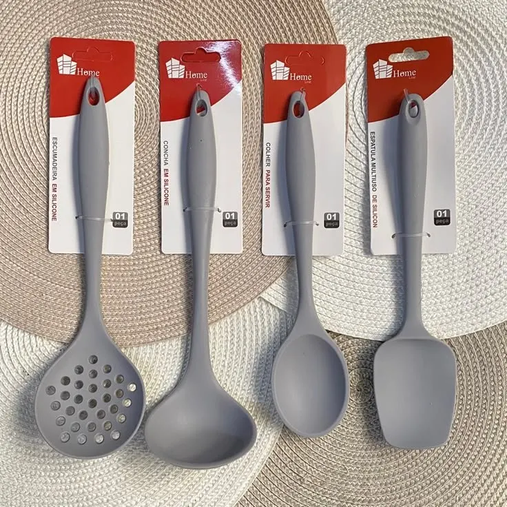 Kit Utensílios de Silicone Para Cozinha Cinza 4 ou 5 Peças
