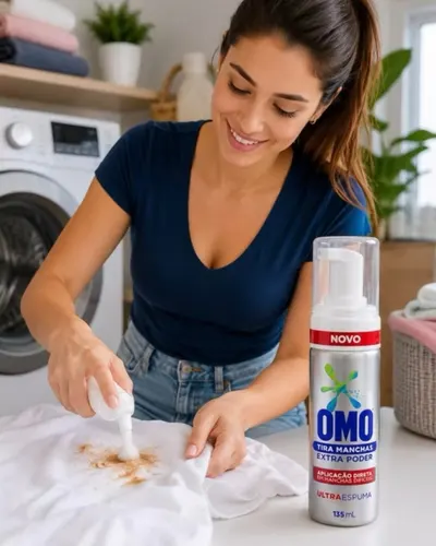OMO Tira Manchas Extra Poder Ultra Espuma 135ml – Remove Manchas Difíceis com Aplicação Direta