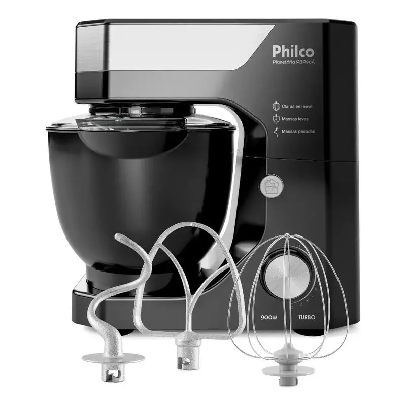 Batedeira Planetária Philco 900W 5L Preta 12 Velocidades Turbo PBP90A.