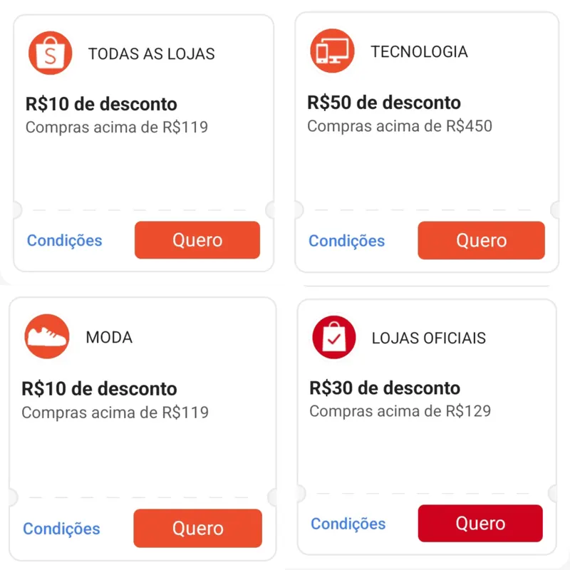 CUPONS DISPONÍVEIS