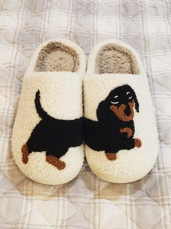 Chinelos De Cachorro De Desenho Animado, Pelúcia Quentes E Fofos , Sapatos Femininos Com Padrão De Animais Mac