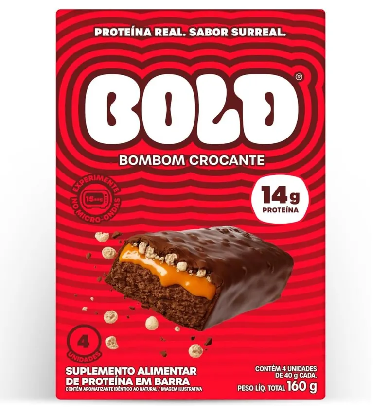 Bold Barra de Proteina Bombom Crocante 14g Kit com 4 Unidades