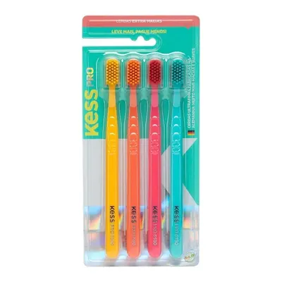 Kess, Pack com 4 Escovas Dentais Pro Extra Macias Whitelicious, Cores Sortidas