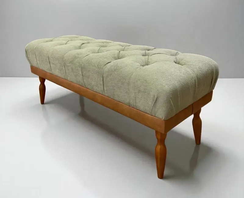 Recamier Puff 100cm ou 120cm Tecido Boucle base de Courissimo Amadeirado - Pés de Madeira