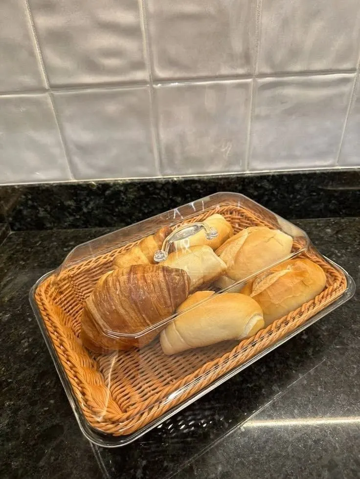 Cesta De Pão De Vime Acrílico Com Tampa Cesta De Frutas E Vegetais Feita À Mão Para Alimentos