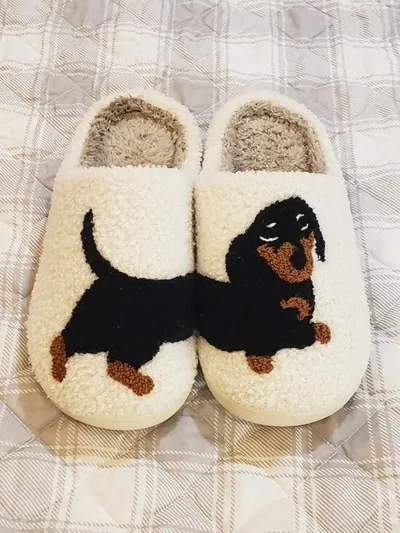 Chinelos De Cachorro De Desenho Animado, Pelúcia Quentes E Fofos , Sapatos Femininos Com Padrão De Animais Mac