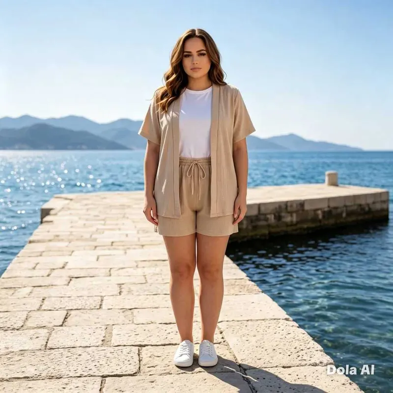 Conjunto 2 Peças Kimono com Short Tejido Duna Feminino Blogueira 2026 Moda Praia Saida de