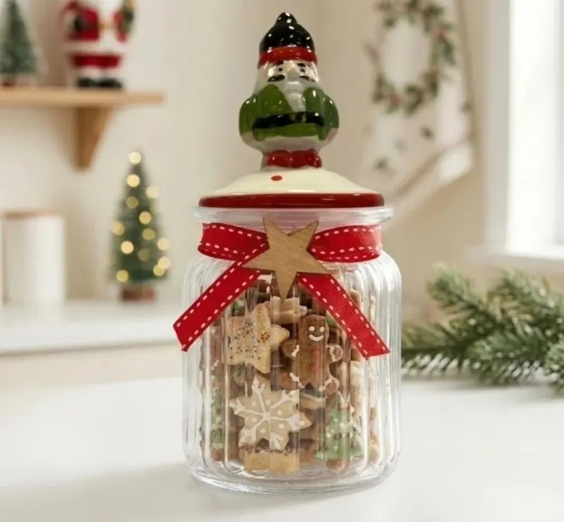 Potes de Vidro Natalinos 300mL - Porta Mini Biscoitos Porta Doces Bomboniere Decoração de Natal com Tampa Decorada