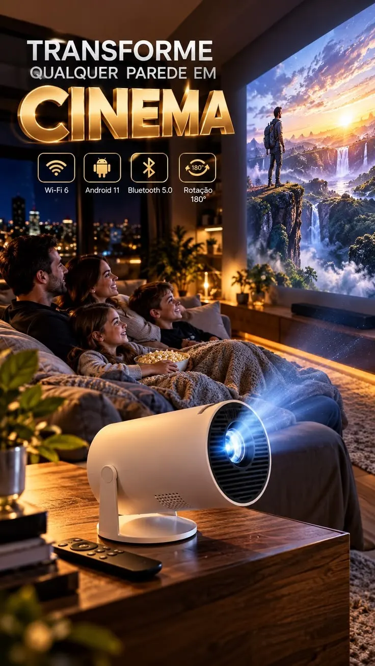 Projetor HY300 Bivolt 4K com Wi-Fi e Bluetooth Compatível com Android e iOS