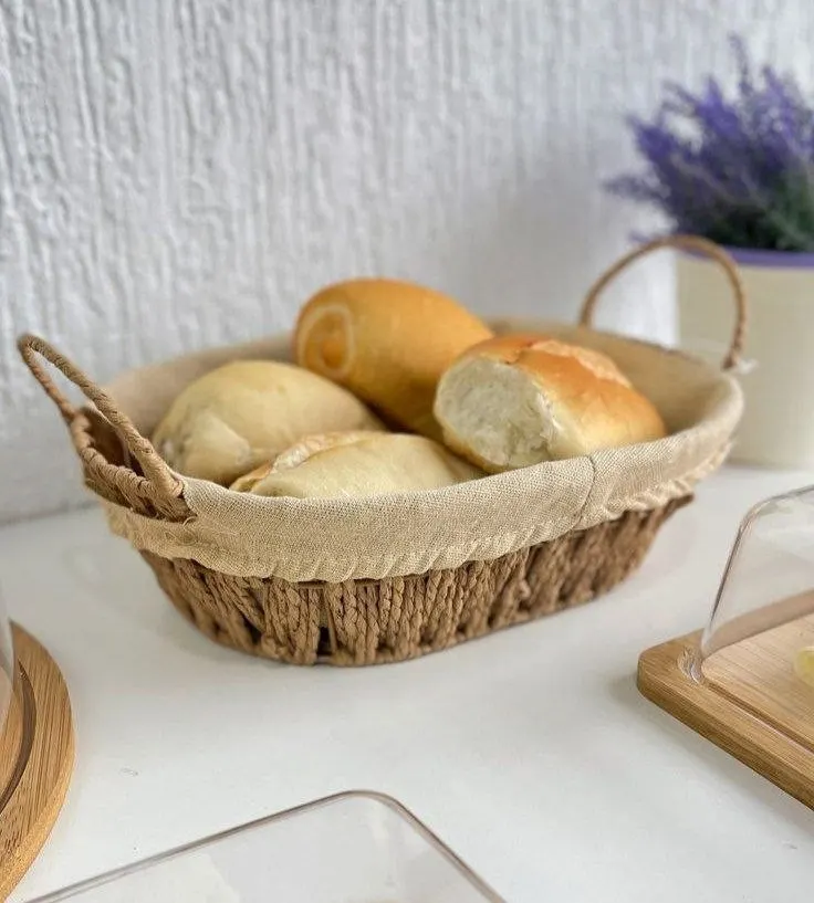 Cesta De Pão Oval Com Alças Tecido Natural - 27cm Wolff Mesa Posta