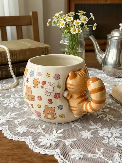Newcat Prêmio De Lembrança E Festa De Halloween , Xícara De Café Inovadora Para Alça De Gato 3D Fofa , Ornamento Dec