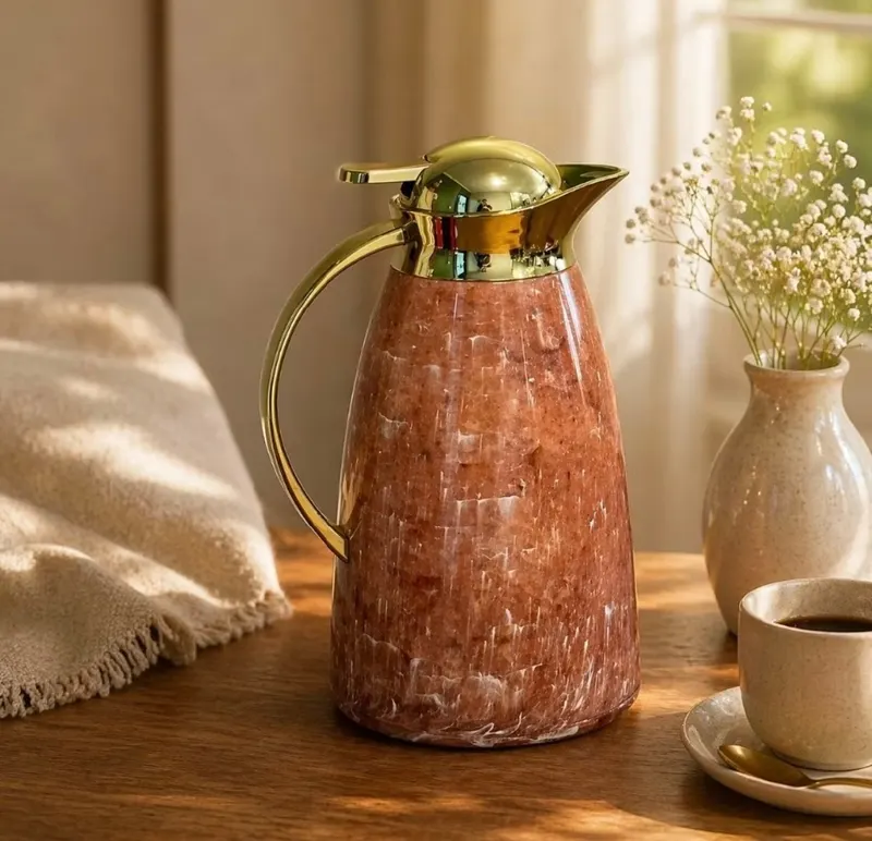 Garrafa Termica 1Litro Luxo Marmorizada Dourada Café Chá Agua Quente Frio