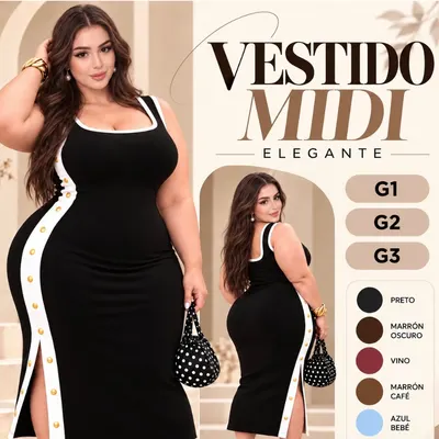 Vestido Plus Size Feminino Longo Canelado Justo Tubinho Regata Bicolor Fenda Laterais