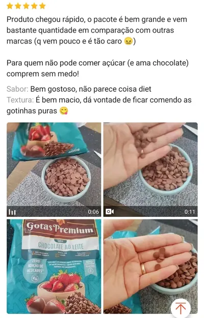 Chocolate Gotas Premium Zero Açúcar 400g Ki-Kakau Para Brownies Cookies Ganache Trufas Coberturas Sem Glúten