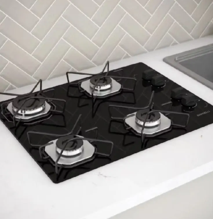 Fogão Cooktop Fogatti à Gás Ori 4 Bocas Vidro Preto Flange Inox Bivolt - Acendimento automático