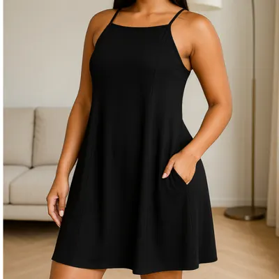 Vestido Básico de Alçinha COM BOLSO Para o Verão Vestido Curto Confortavel Plus Size Com