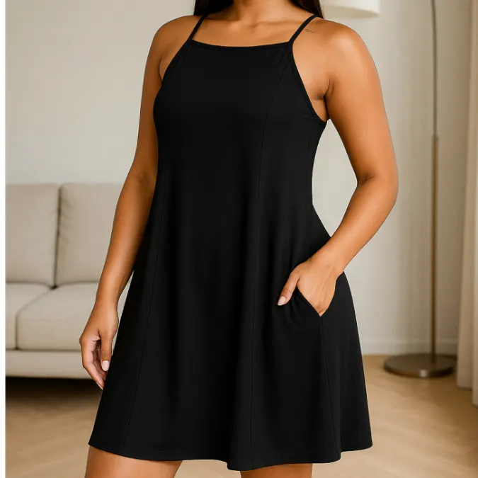 Vestido Básico de Alçinha COM BOLSO Para o Verão Vestido Curto Confortavel Plus Size Com