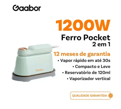 Gaabor Ferro de passar a vapor portátil em aço inoxidável resistente a altas temperaturas vapor top clean1200W HM-M01A