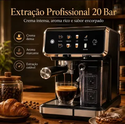 Máquina De Café Espresso 20 Bar Semi Profissional Com Vaporizador De Leite Cappuccino Latte 1.8L Café Gourmet Casa