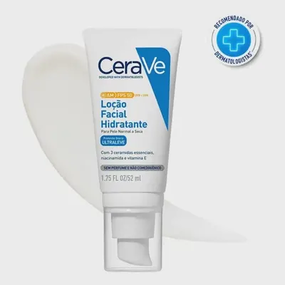 Loção Facial Hidratante FPS 50 com Ceramidas e Niacinamida, AM CeraVe, 52g!