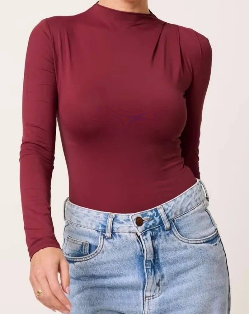 Body Feminino Gola Alta Manga Longa Poliamida Cléa Store